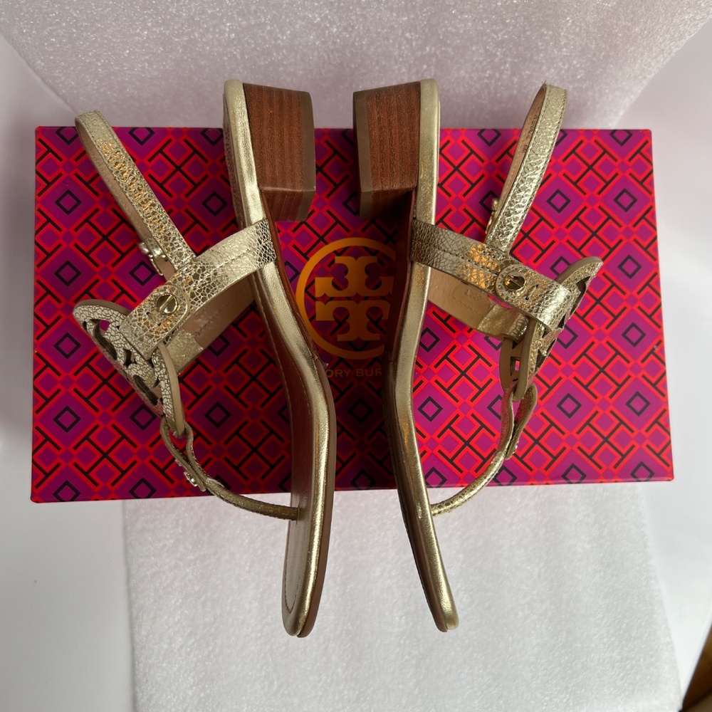 Tory Burch Miller 30MM Slingback Heel Sandal Leather Spark Gold Size 6 - Picture 4 of 16